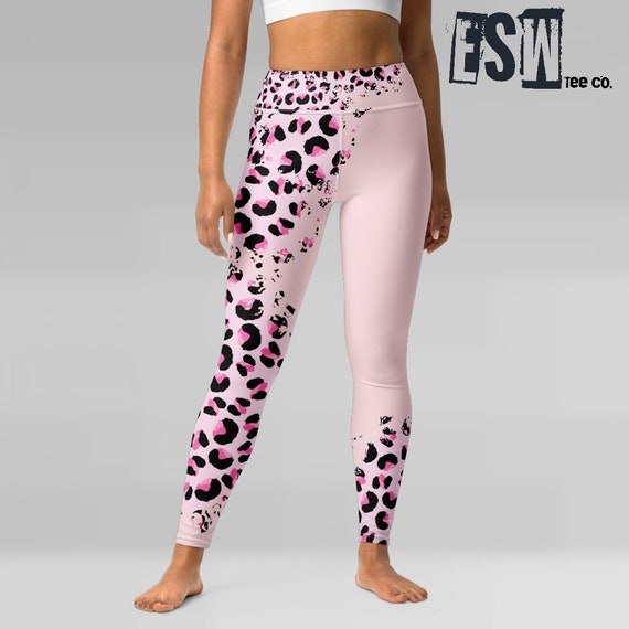 Pink Animal Print Women's Yoga Leggings, Women's Activewear