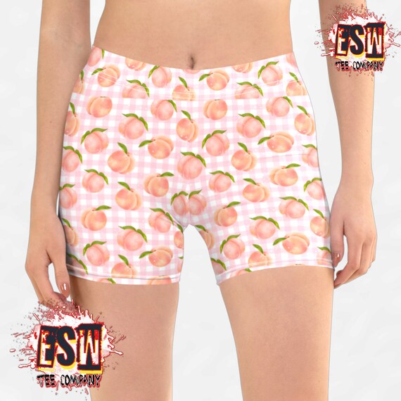 Peaches Print Women's Yoga Shorts, Women's Activewear