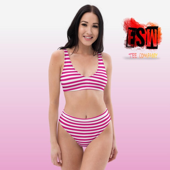 Red striped Eco Friendly high-waisted bikini