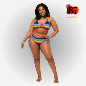 Rainbow print recycled string bikini