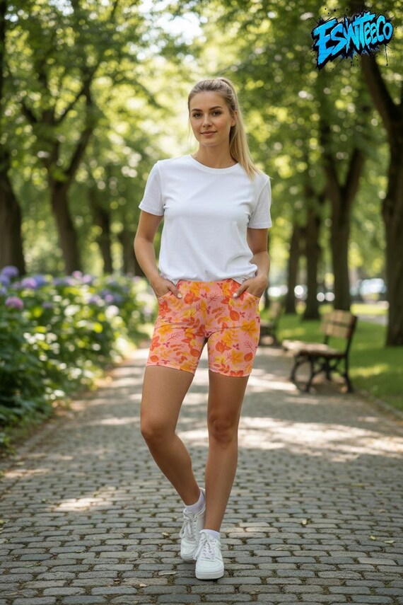 Fall Leaves print Women's Yoga Shorts,  Women's Activewear