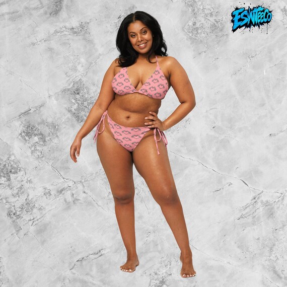 Skeleton Heart Hands (Blush) Graphic Print Women's recycled string bikini, Women's Swimwear