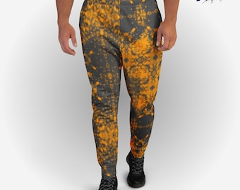 Gold Geo Graphic and Charcoal Men's Joggers, Sweatpants, Casual, Jogging Pants