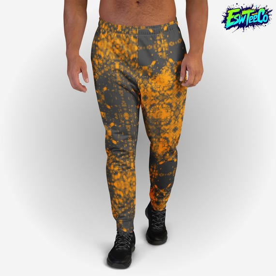 Gold Geo Graphic and Charcoal Men's Joggers, Sweatpants, Casual, Jogging Pants