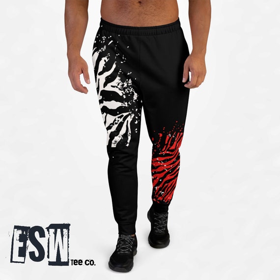 Black, White And Red Animal Print Men's Joggers