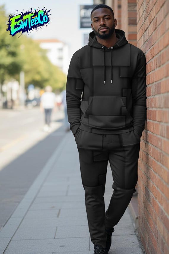 Graphite Black Geo Pattern Unisex/Men's cotton hoodie, pullover hoodie