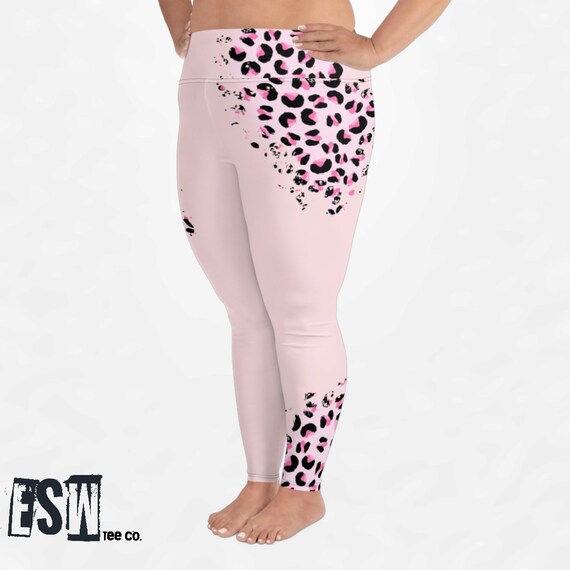 Pink Animal Print Women's Plus Size Leggings, Women's Activewear
