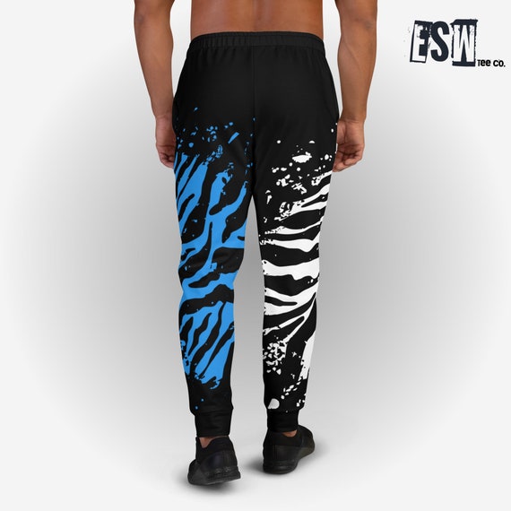 White And Blue Animal Print Men's Joggers