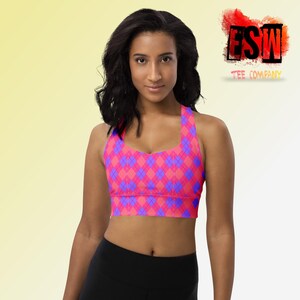 Coral Argyle print Women&#39;s Longline sports bra, Women&#39;s Activewear