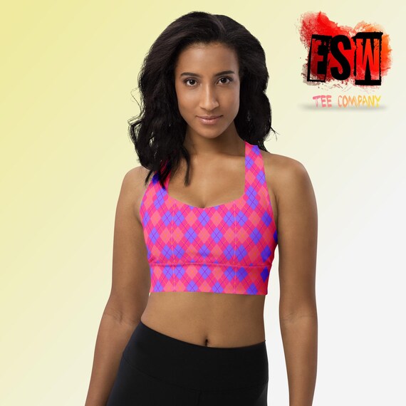 Coral Argyle print Women's Longline sports bra, Women's Activewear