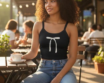 Simple Bow Graphic Print Women's micro-rib tank top