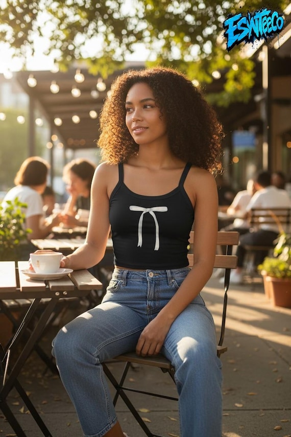 Simple Bow Graphic Print Women's micro-rib tank top