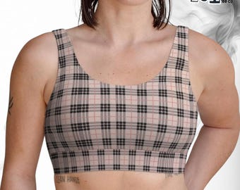 Soutien-gorge brassière rose et beige pour femmes à carreaux