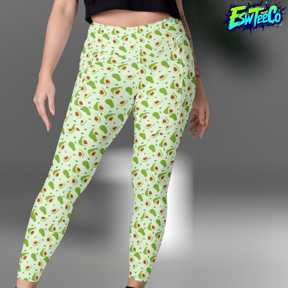 Avocados Graphic Print Women's Yoga Leggings with pockets, Women's Activewear