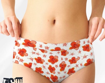 Orange Floral Print Women's Cheeky Briefs