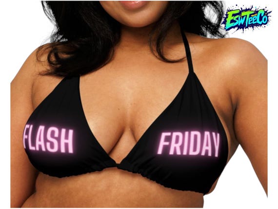 Flash Friday funny saying print recycled Women's string bikini top, Women's Swimwear