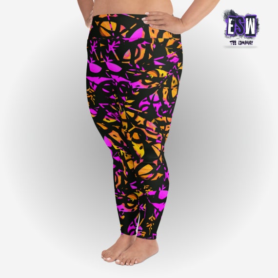 Pink and Gold abstract Print Plus Size Womens Yoga Leggings, Women's Activewear