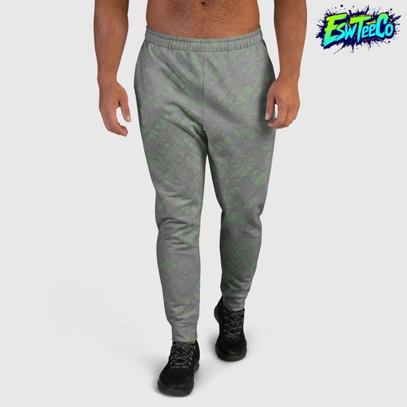 Platinum Grey and Mint Green Pattern Print Men's/Unisex Joggers