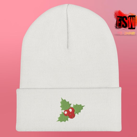 Miseltoe Embroidered Christmas Cuffed Beanie Hat