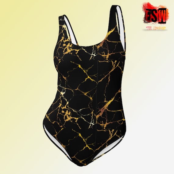 Black marble One-Piece Swimsuit women's swimwear