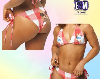 Damskie stringi bikini z nadrukiem Milk and Cookies z recyklingu