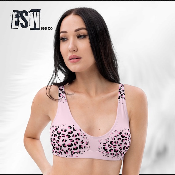 Pink Animal Print Recycled Women's padded bikini,Sports bra,top, Women's Swimwear