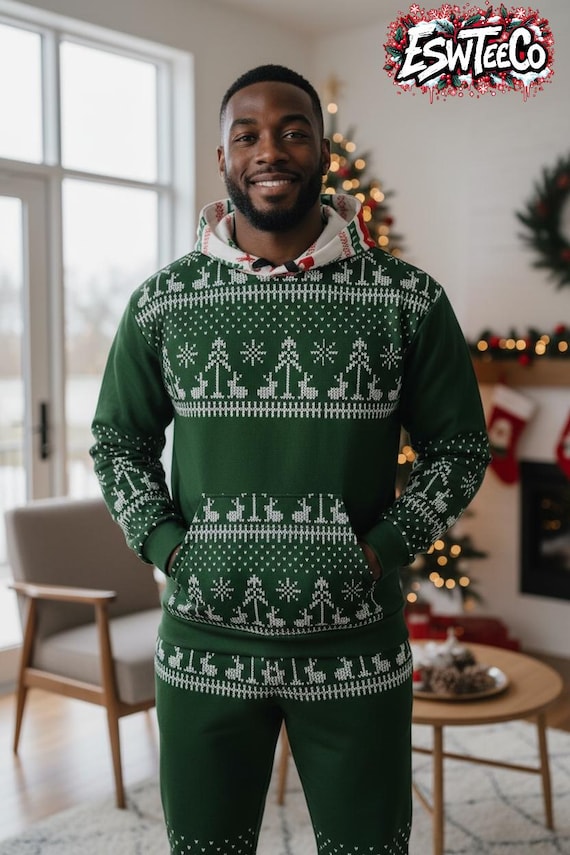 Evergreen Christmas Tree Pattern Hoodie, Unisex Cotton Loungewear