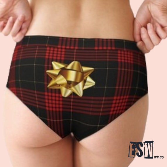 Xmas Bow Print Women's Cheeky Briefs,Women's Underwear