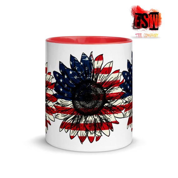 American Flag Sunflower Mug with Color Inside
