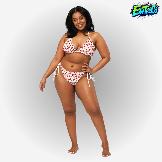 Cherries (White) Graphic Print Women's recycled string bikini Women's Swimwear