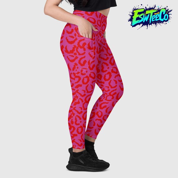 Red and BlushAnimal Print Women's Leggings with pockets, Plus size leggings Women's Activewear