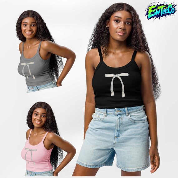Simple Bow Graphic Print Women's micro-rib tank top