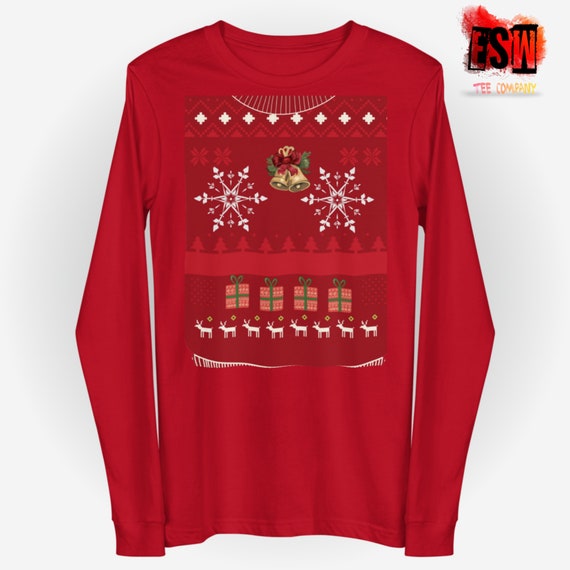 Christmas ugly sweater printed Unisex Men's, Women's Long Sleeve Tee, t-shirt