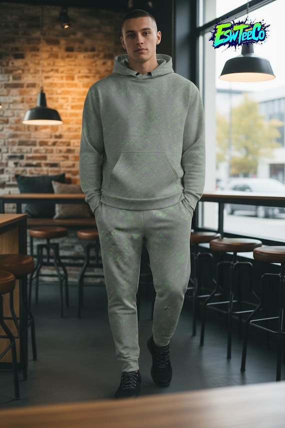 Platinum Grey and Mint Green Pattern Print Men's/Unisex cotton hoodie