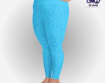 Floral Light Blue Print Plus Size Leggings