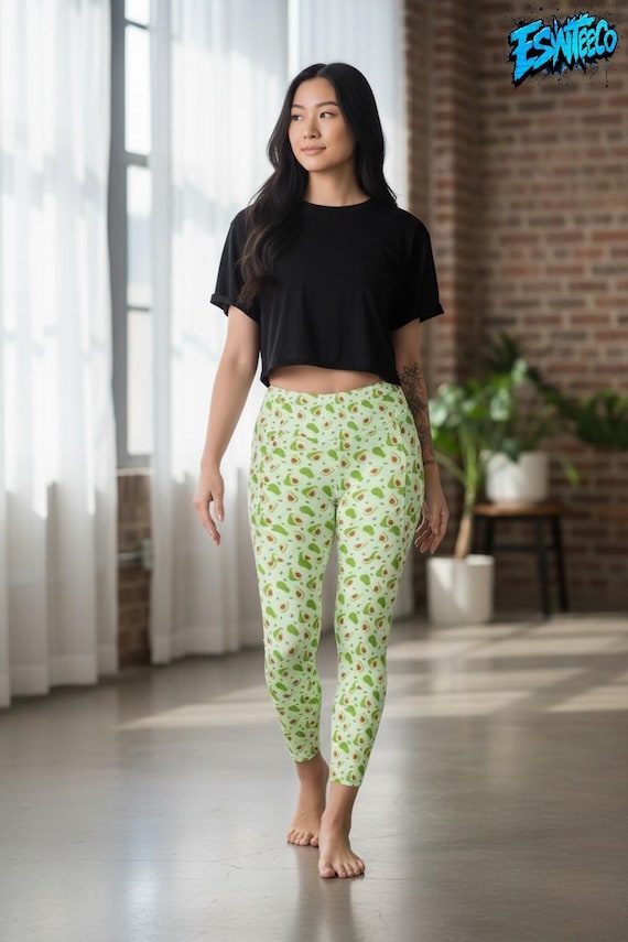 Avocados Graphic Print Women's Yoga Leggings with pockets, Women's Activewear