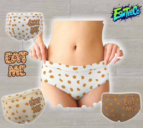 Cookies (white)"Eat Me"Graphic Print Women's Cheeky Briefs, Cheeky underwear