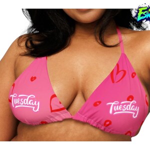 Tuesday heart print recycled Women&#39;s string bikini top, Women&#39;s Swimwear