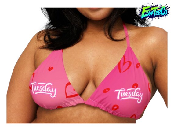 Tuesday heart print recycled Women's string bikini top, Women's Swimwear