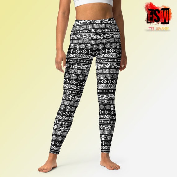Black and White pattern Women's Yoga Leggings, Women's Activewear