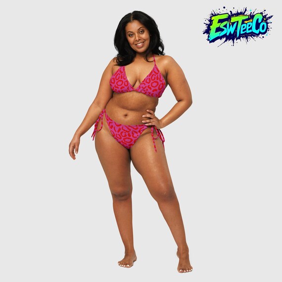 Red and Blush Animal Print Women's All-over print recycled string bikini,Women's Swimwear