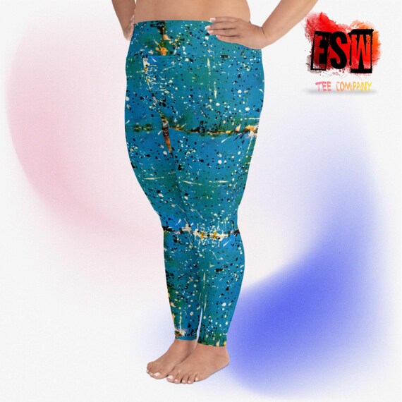 Blue Paint Print Women's Plus Size Leggings