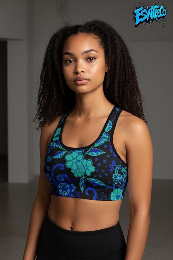 Navy floral print Sports bra
