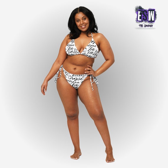 Handwriting print recycled string bikini