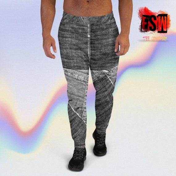 Black denim print Men's Joggers men's sweatpants