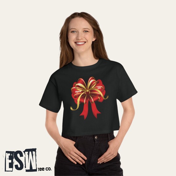 Christmas Bow Open Me Champion Women's Heritage Cropped T-Shirt