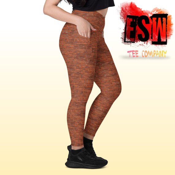 Brick Print Women's Yoga Crossover leggings with pockets