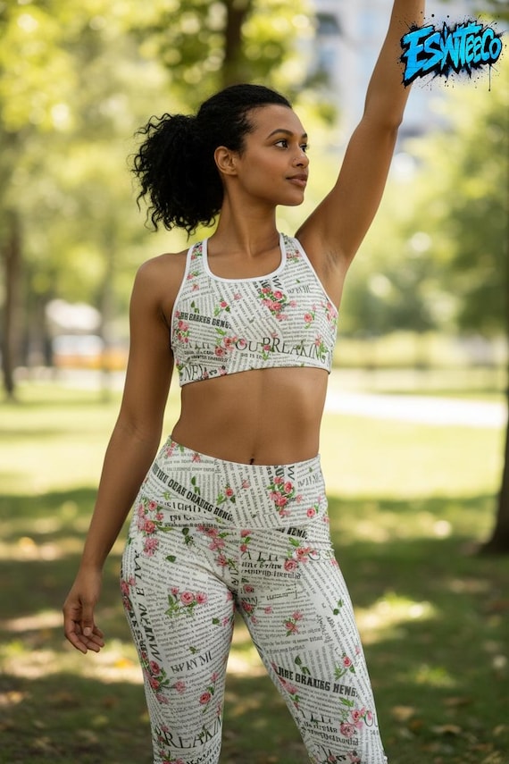 Floral newspaper print Yoga Leggings