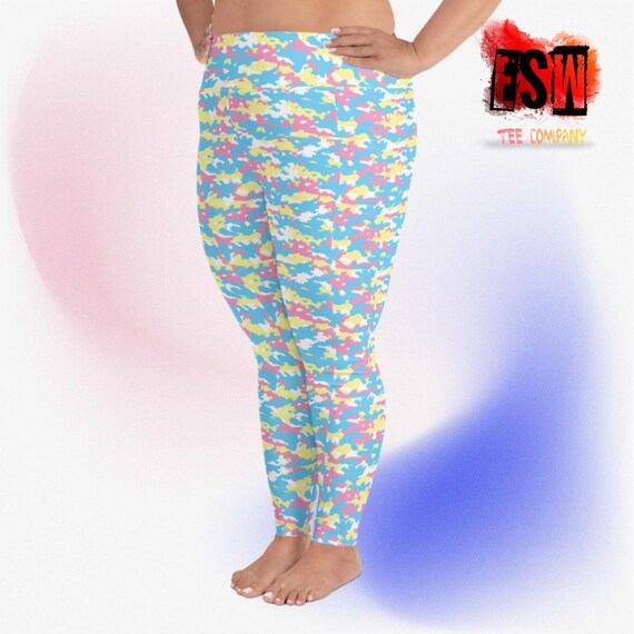 Baby Blue Camo Print Women's Plus Size Leggings Women's Activewear
