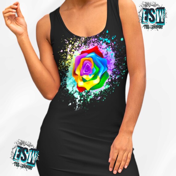 Rainbow Flower Art print Women's Racerback Dress (AOP)